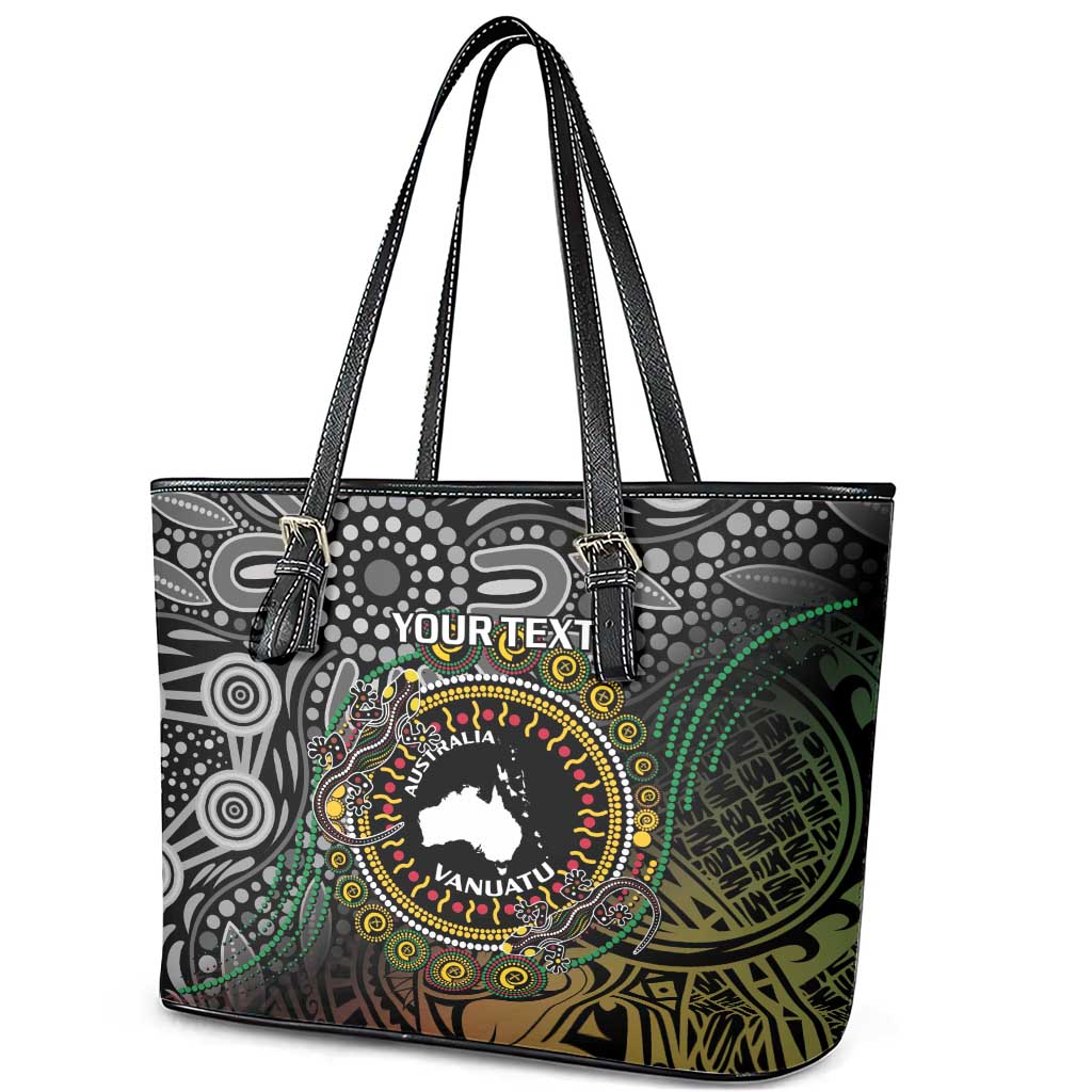 Personalised Australia And Vanuatu Leather Tote Bag Aboriginal Lizard Polynesia Ni-Van Pig Tusk