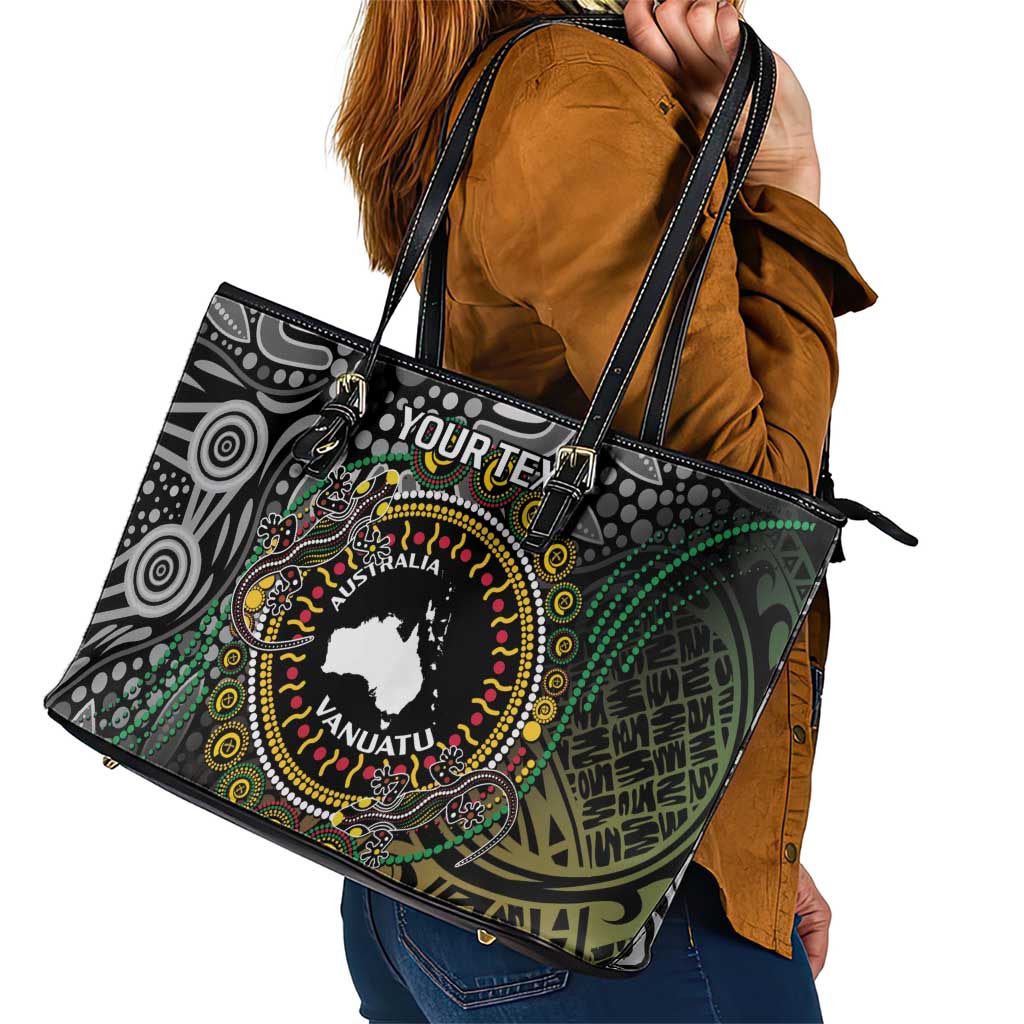 Personalised Australia And Vanuatu Leather Tote Bag Aboriginal Lizard Polynesia Ni-Van Pig Tusk