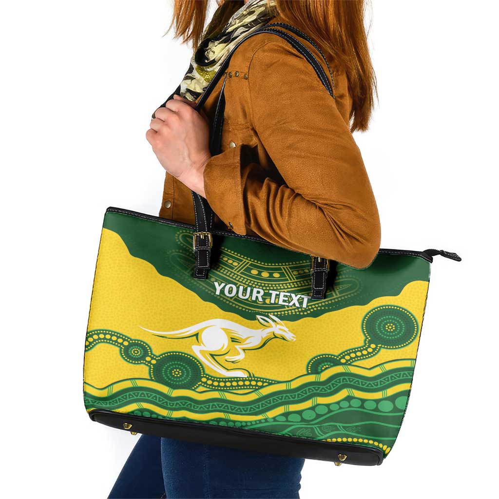 Custom Australia Hockeyroos Leather Tote Bag Aussie Kangaroo Indigenous Art