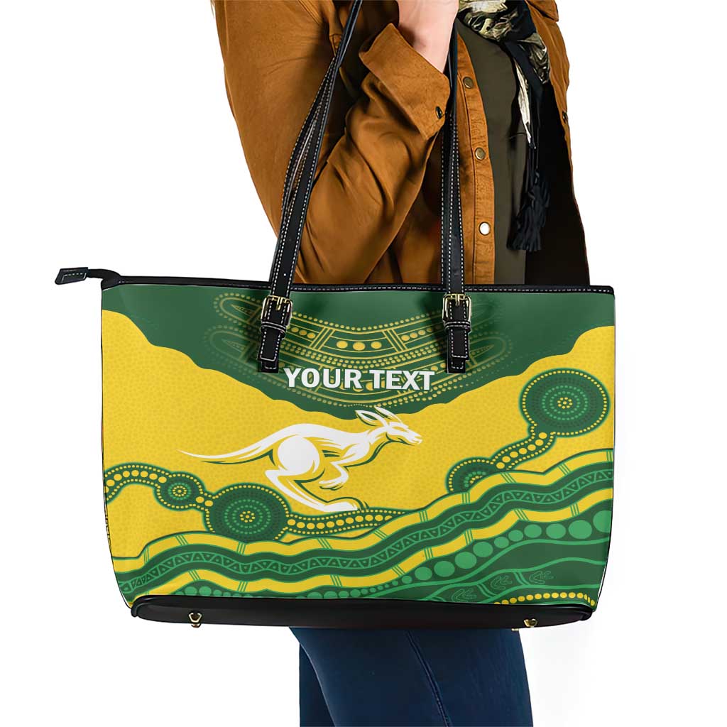 Custom Australia Hockeyroos Leather Tote Bag Aussie Kangaroo Indigenous Art