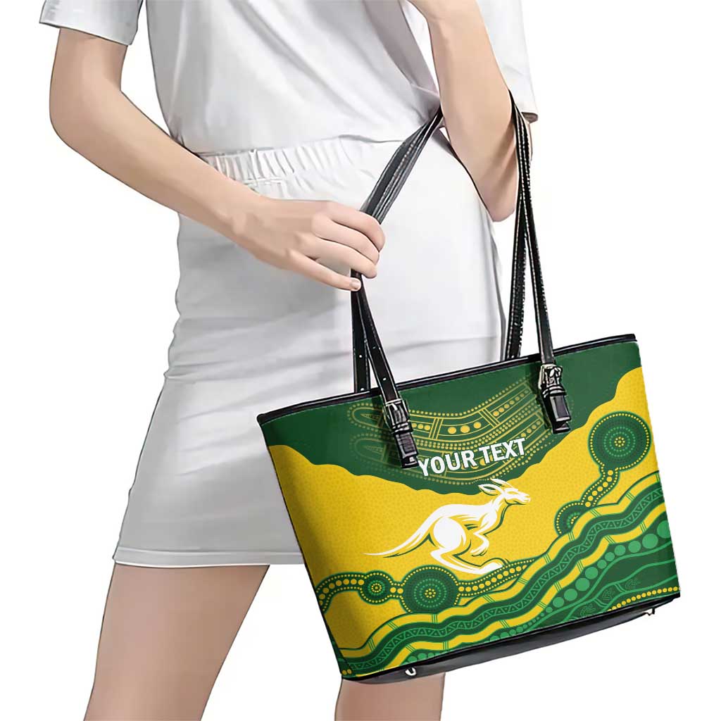 Custom Australia Hockeyroos Leather Tote Bag Aussie Kangaroo Indigenous Art