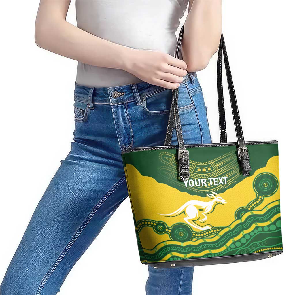 Custom Australia Hockeyroos Leather Tote Bag Aussie Kangaroo Indigenous Art