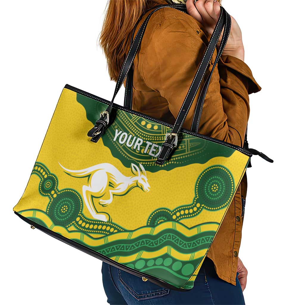 Custom Australia Hockeyroos Leather Tote Bag Aussie Kangaroo Indigenous Art