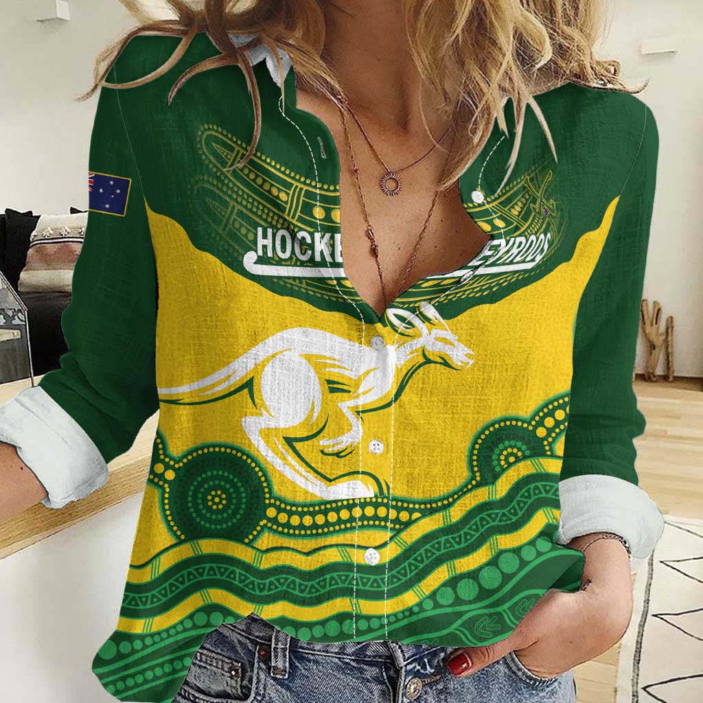 Custom Australia Hockeyroos Women Casual Shirt Aussie Kangaroo Indigenous Art