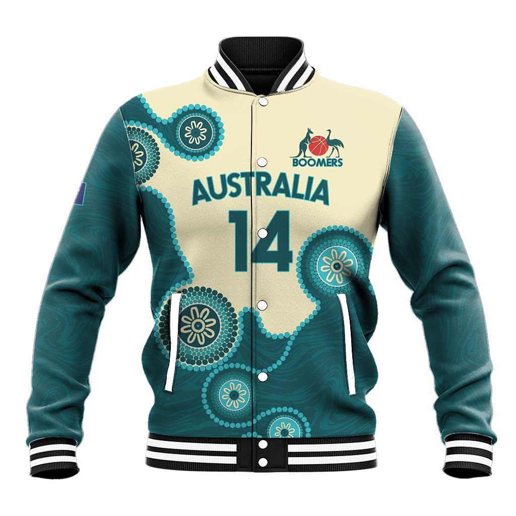 Custom Australia Boomers Baseball Jacket Aboriginal With Marble Pattern - Cyan