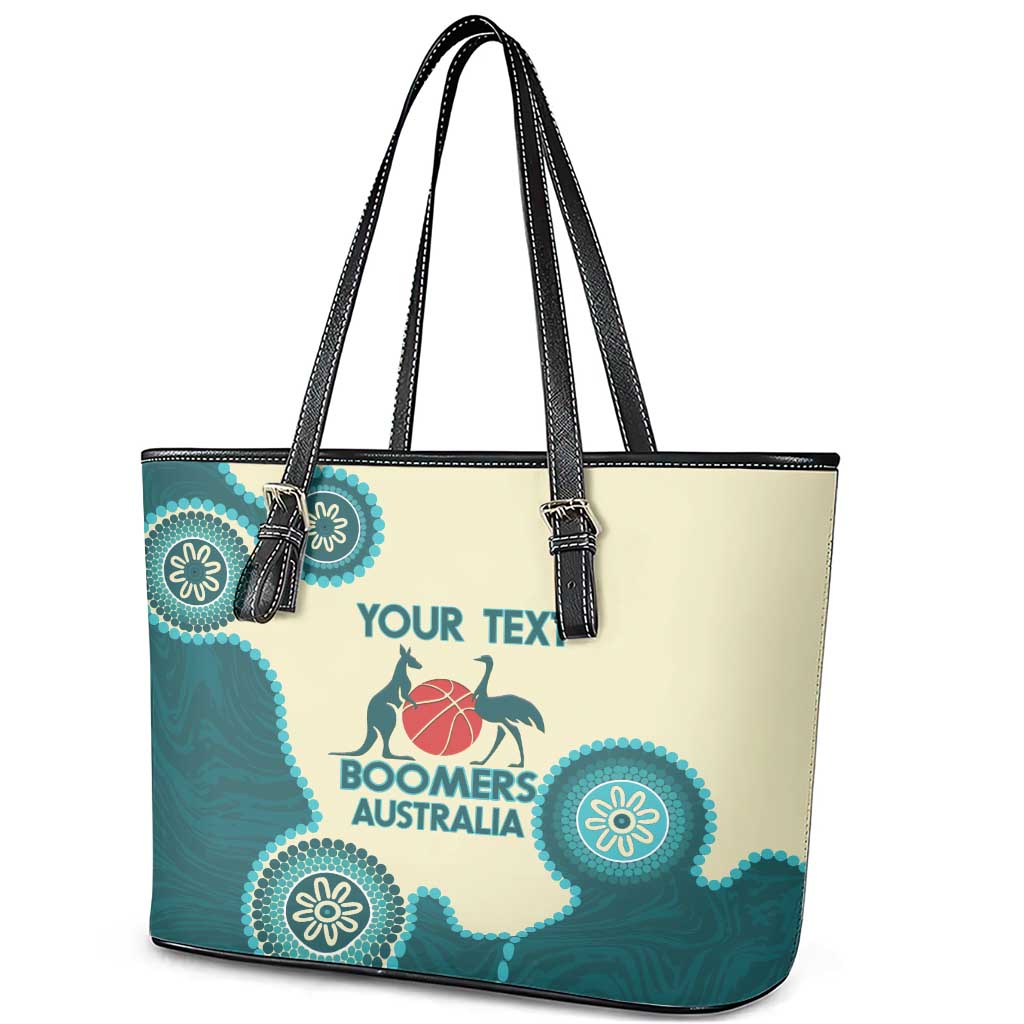 Custom Australia Boomers Leather Tote Bag Aboriginal With Marble Pattern - Cyan