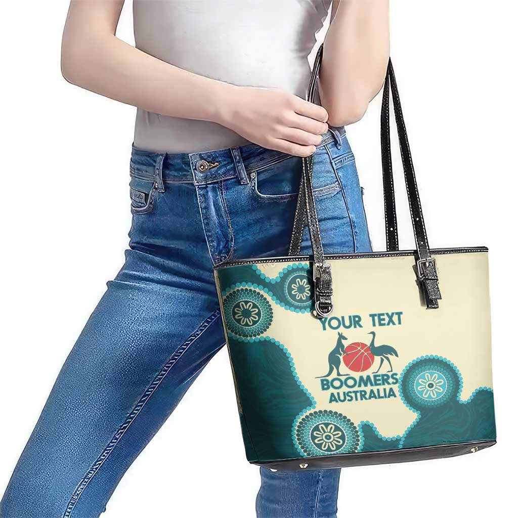 Custom Australia Boomers Leather Tote Bag Aboriginal With Marble Pattern - Cyan