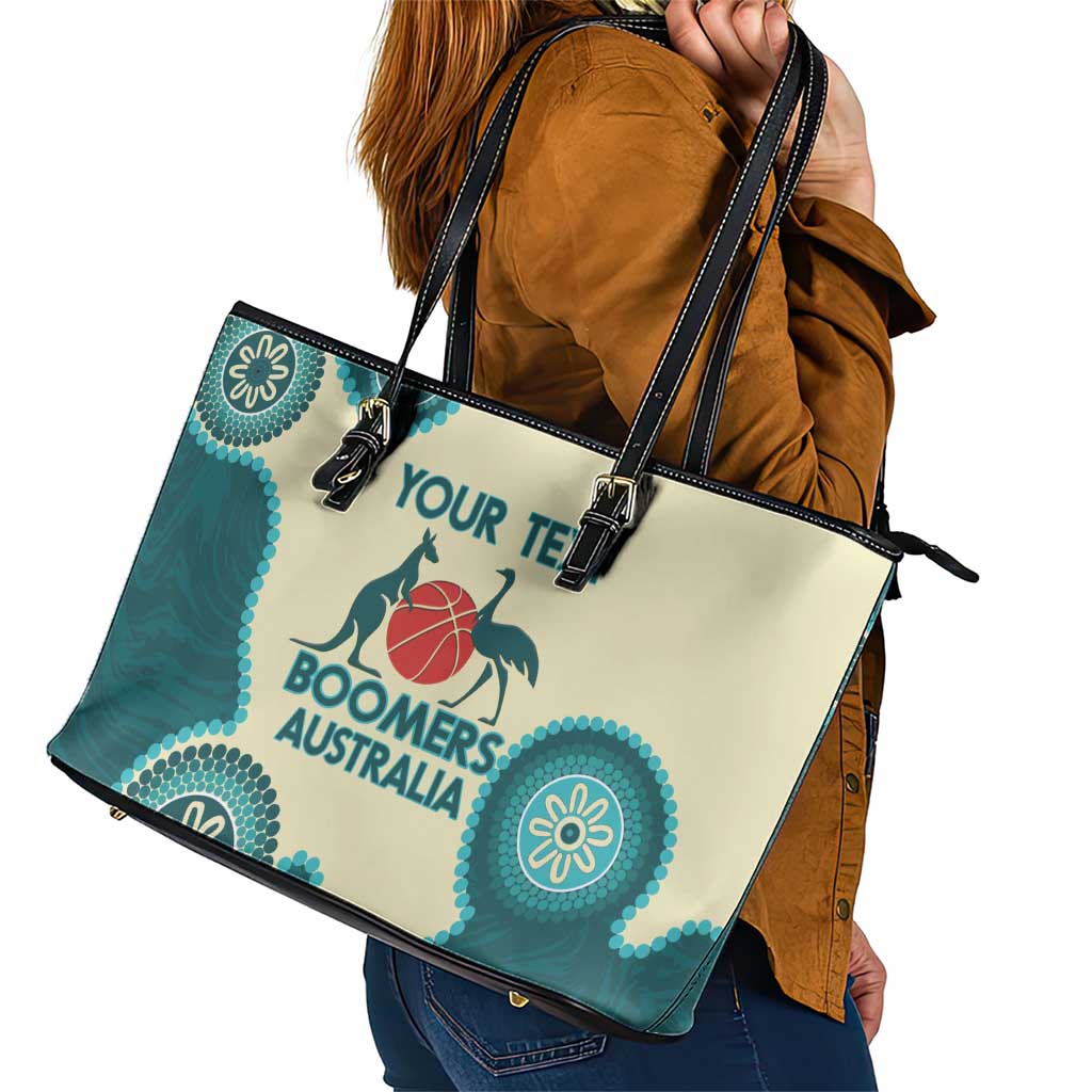 Custom Australia Boomers Leather Tote Bag Aboriginal With Marble Pattern - Cyan