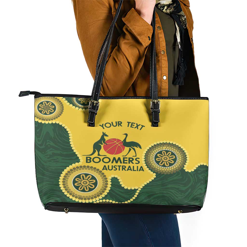 Custom Australia Boomers Leather Tote Bag Aboriginal With Marble Pattern - Yellow