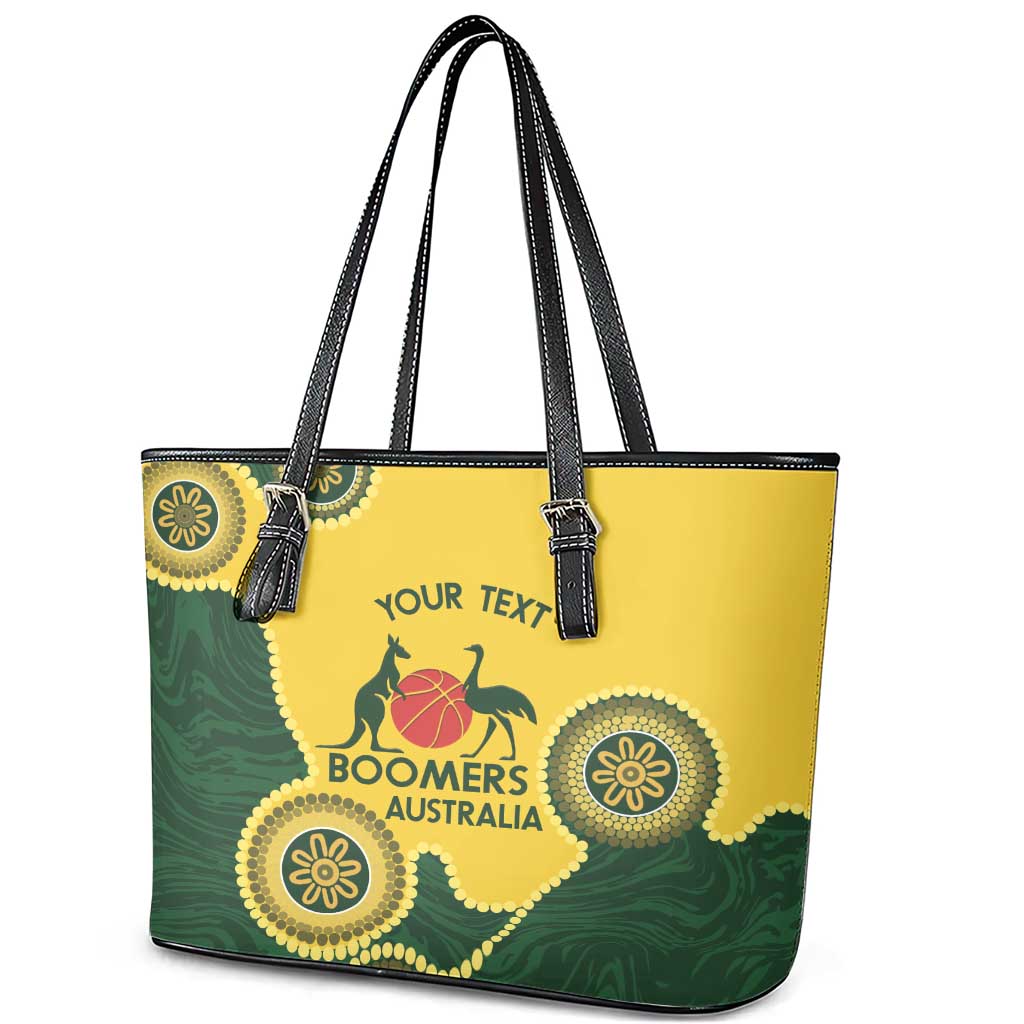 Custom Australia Boomers Leather Tote Bag Aboriginal With Marble Pattern - Yellow