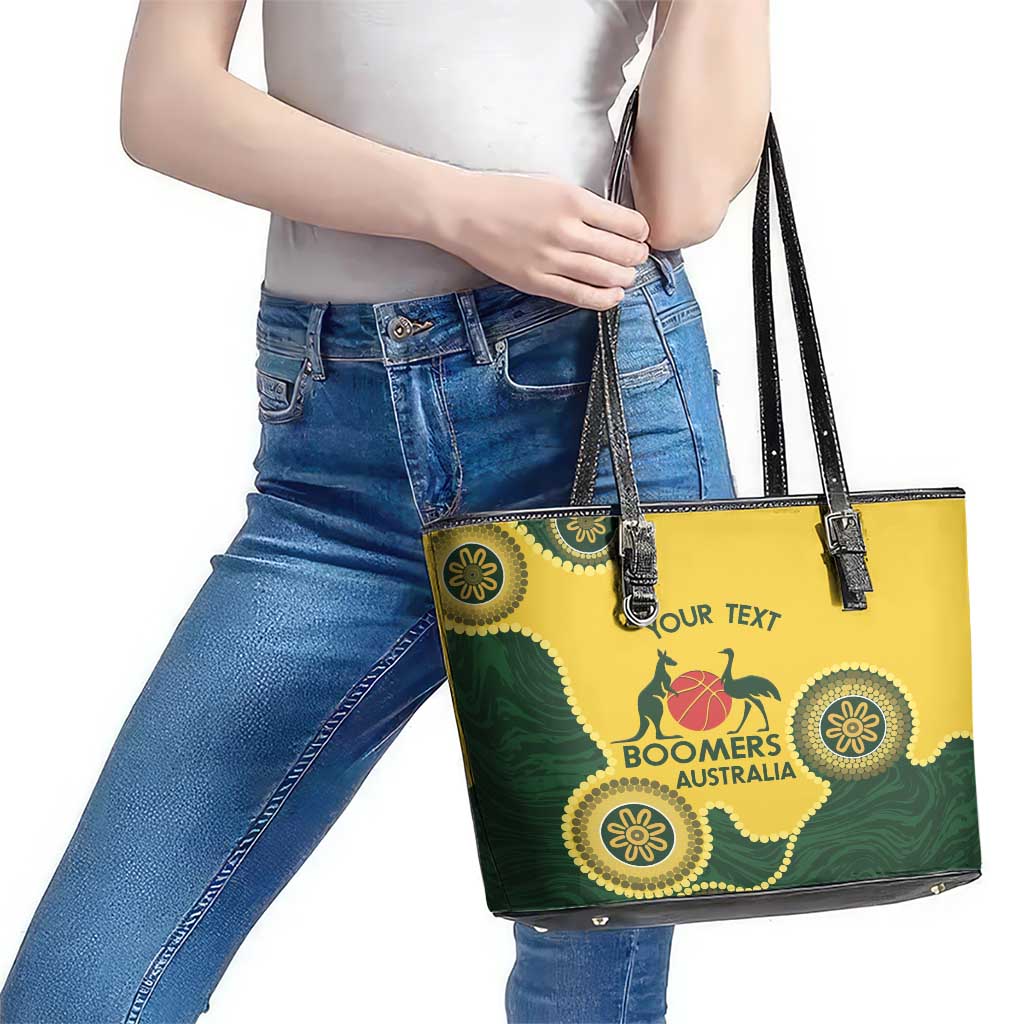 Custom Australia Boomers Leather Tote Bag Aboriginal With Marble Pattern - Yellow