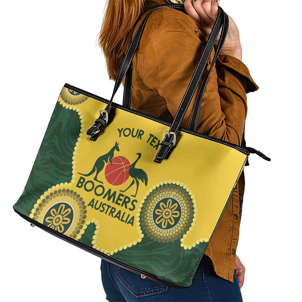 Custom Australia Boomers Leather Tote Bag Aboriginal With Marble Pattern - Yellow