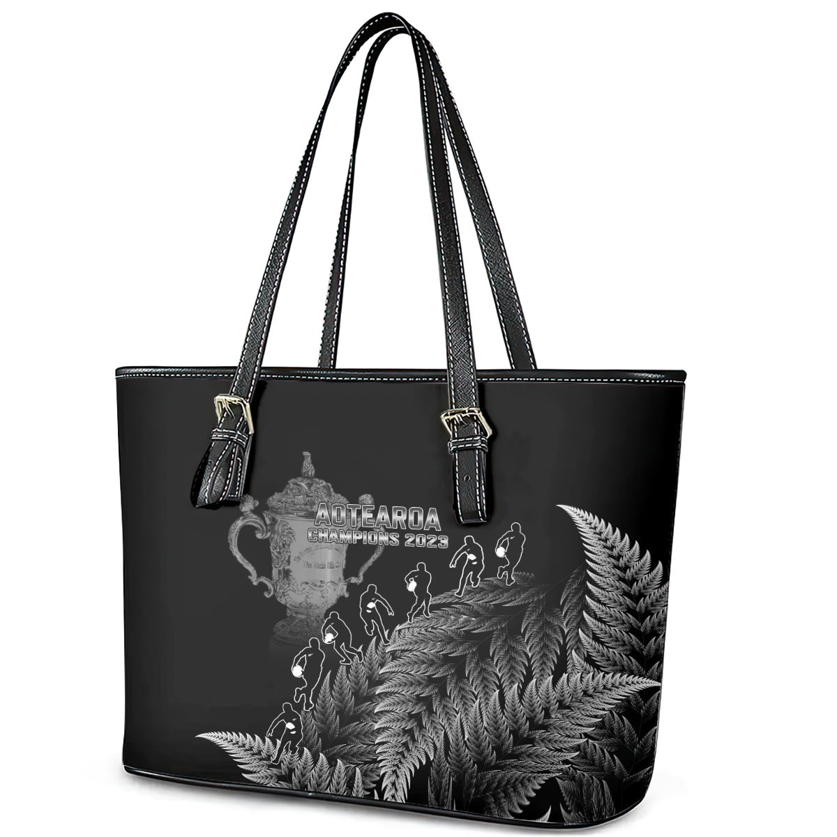 custom-new-zealand-silver-fern-rugby-leather-tote-bag-all-black-go-champions-2023-with-trophy-proud