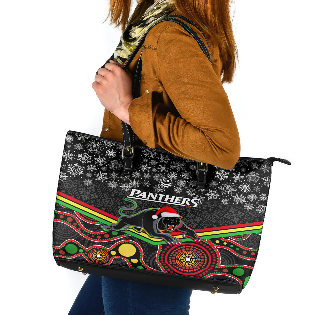 custom-panthers-rugby-christmas-leather-tote-bag-merry-xmas-2023-mix-aboriginal-art-black-version