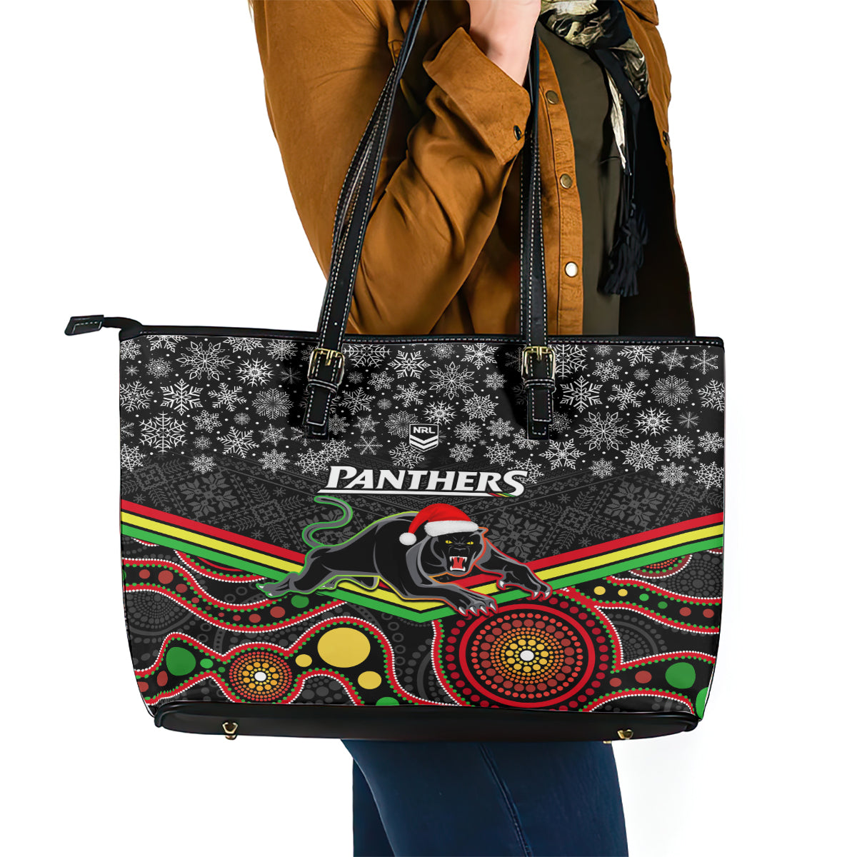 custom-panthers-rugby-christmas-leather-tote-bag-merry-xmas-2023-mix-aboriginal-art-black-version