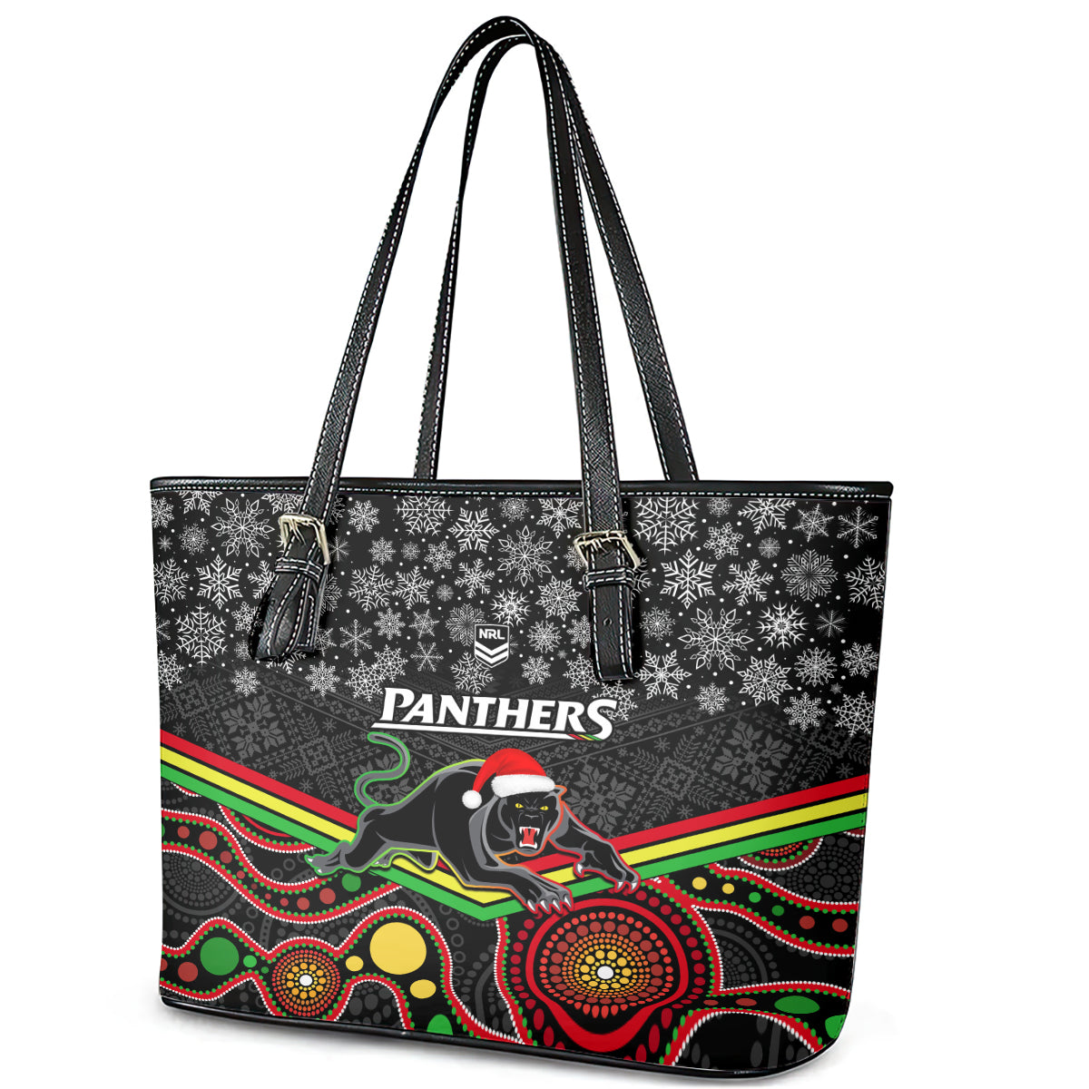 custom-panthers-rugby-christmas-leather-tote-bag-merry-xmas-2023-mix-aboriginal-art-black-version