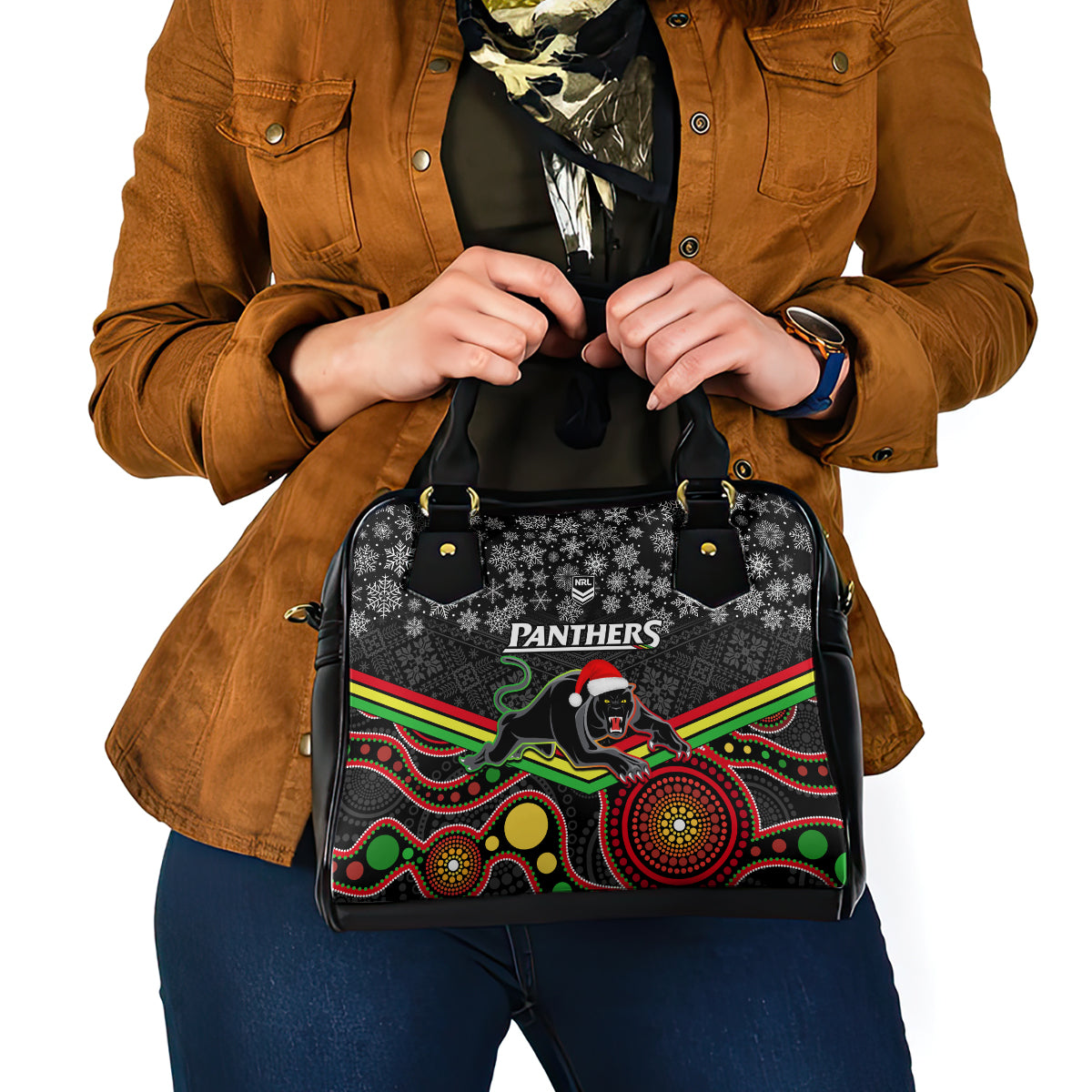 custom-panthers-rugby-christmas-shoulder-handbag-merry-xmas-2023-mix-aboriginal-art-black-version