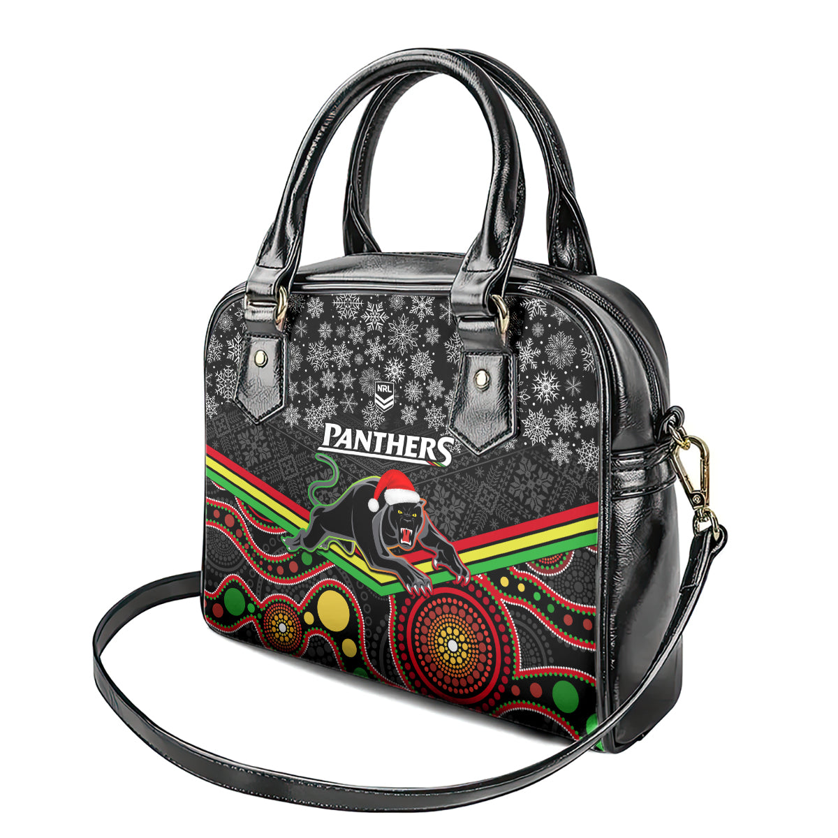 custom-panthers-rugby-christmas-shoulder-handbag-merry-xmas-2023-mix-aboriginal-art-black-version