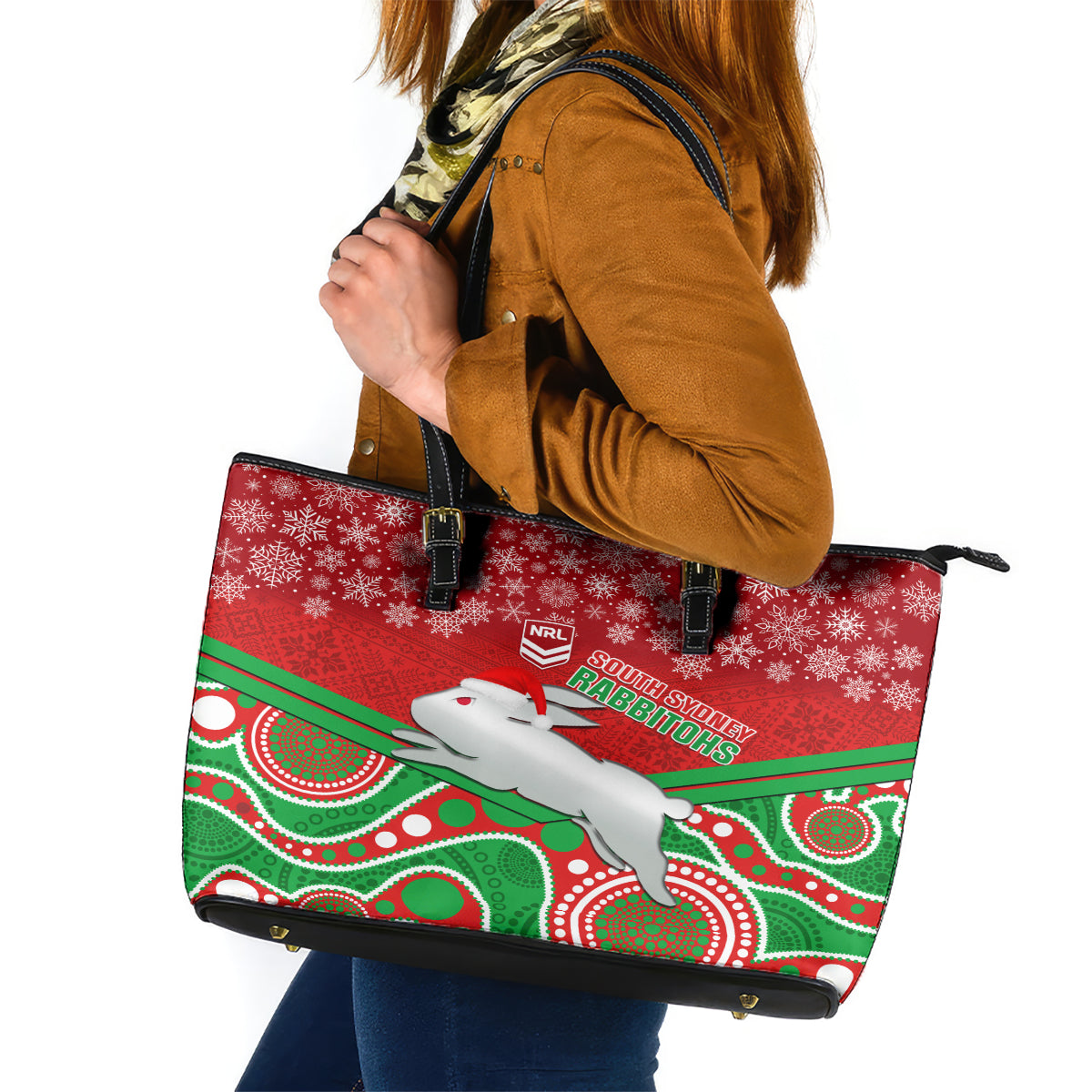 custom-rabbitohs-rugby-christmas-leather-tote-bag-merry-xmas-2023-mix-aboriginal-art