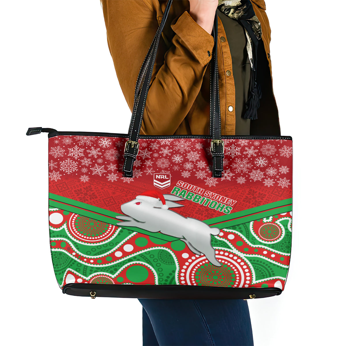 custom-rabbitohs-rugby-christmas-leather-tote-bag-merry-xmas-2023-mix-aboriginal-art