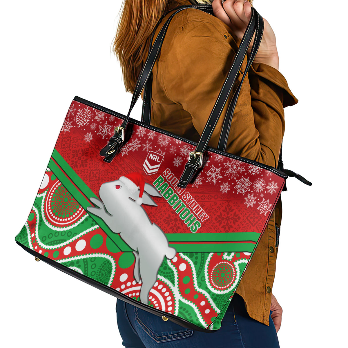 custom-rabbitohs-rugby-christmas-leather-tote-bag-merry-xmas-2023-mix-aboriginal-art