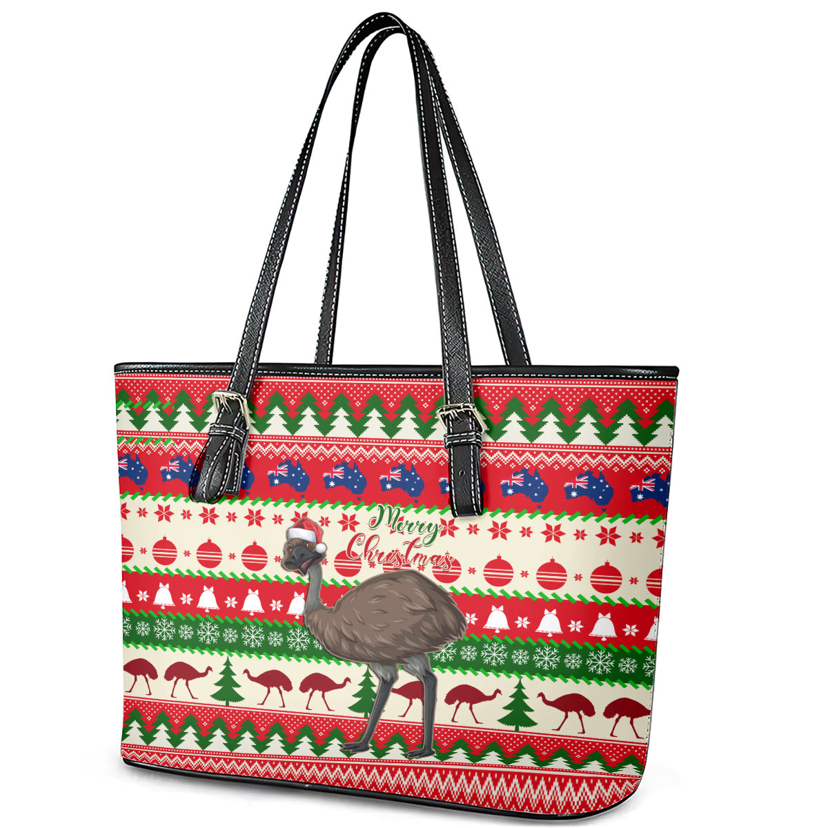 australia-christmas-leather-tote-bag-aussie-emu-santa-merry-xmas