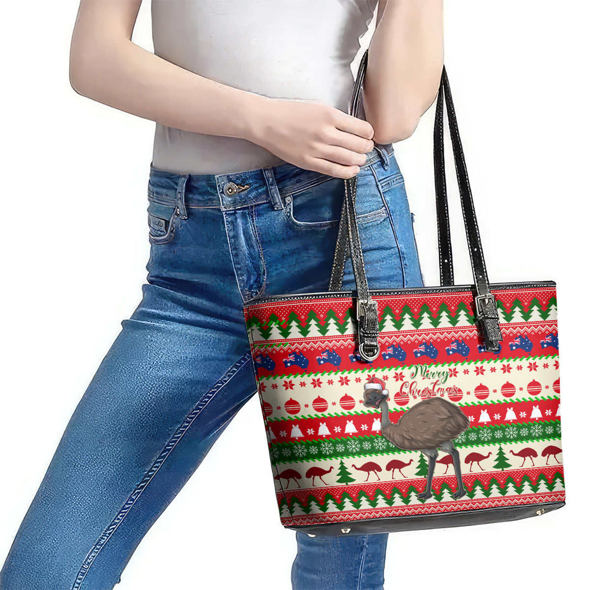 australia-christmas-leather-tote-bag-aussie-emu-santa-merry-xmas