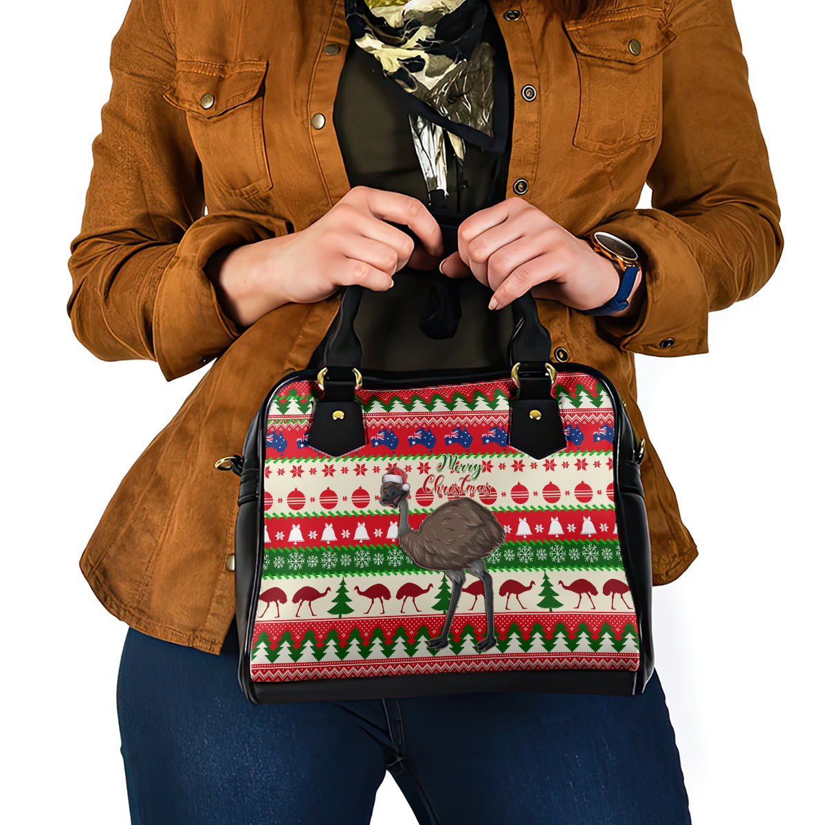 australia-christmas-shoulder-handbag-aussie-emu-santa-merry-xmas