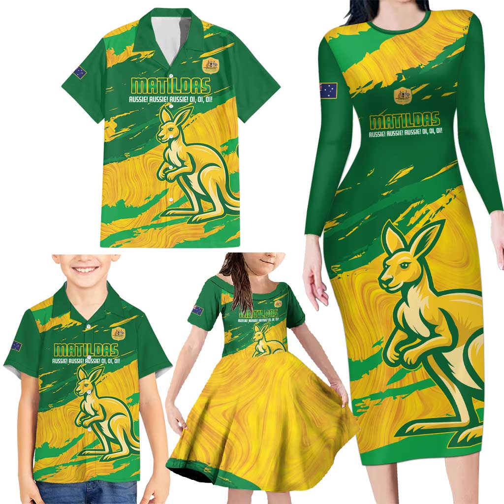 Custom Australia Soccer Family Matching Long Sleeve Bodycon Dress and Hawaiian Shirt 2025 Go Matildas Marble Grunge Style