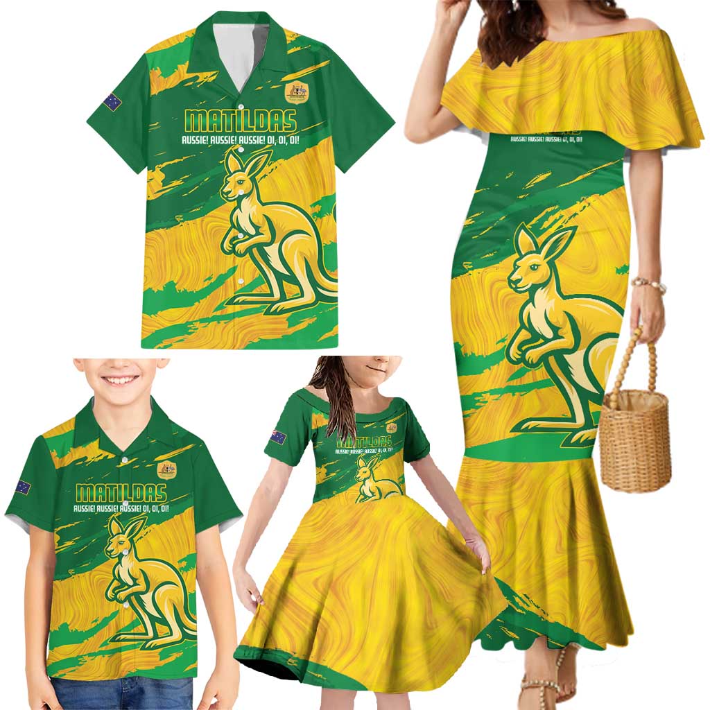 Custom Australia Soccer Family Matching Mermaid Dress and Hawaiian Shirt 2025 Go Matildas Marble Grunge Style