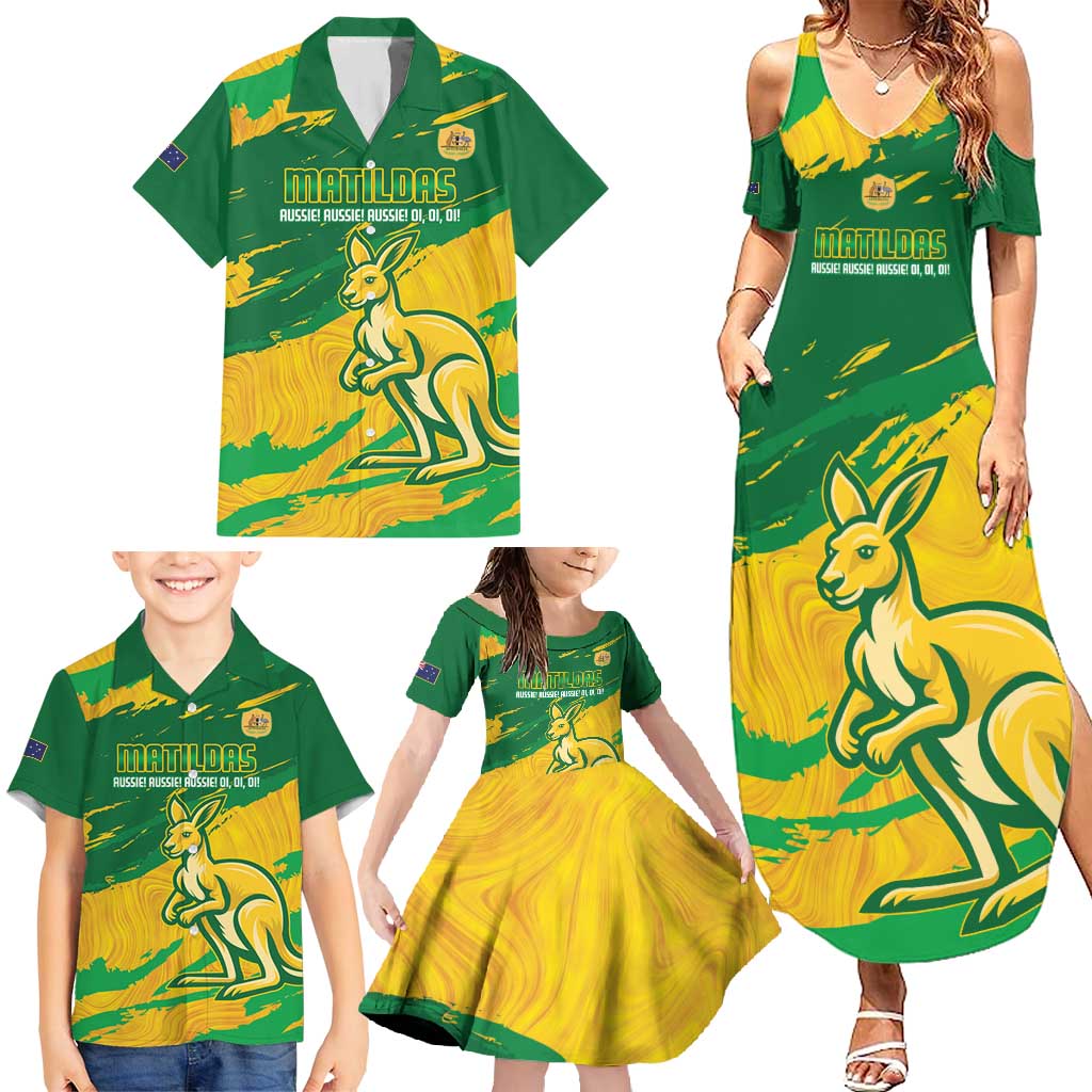 Custom Australia Soccer Family Matching Summer Maxi Dress and Hawaiian Shirt 2025 Go Matildas Marble Grunge Style