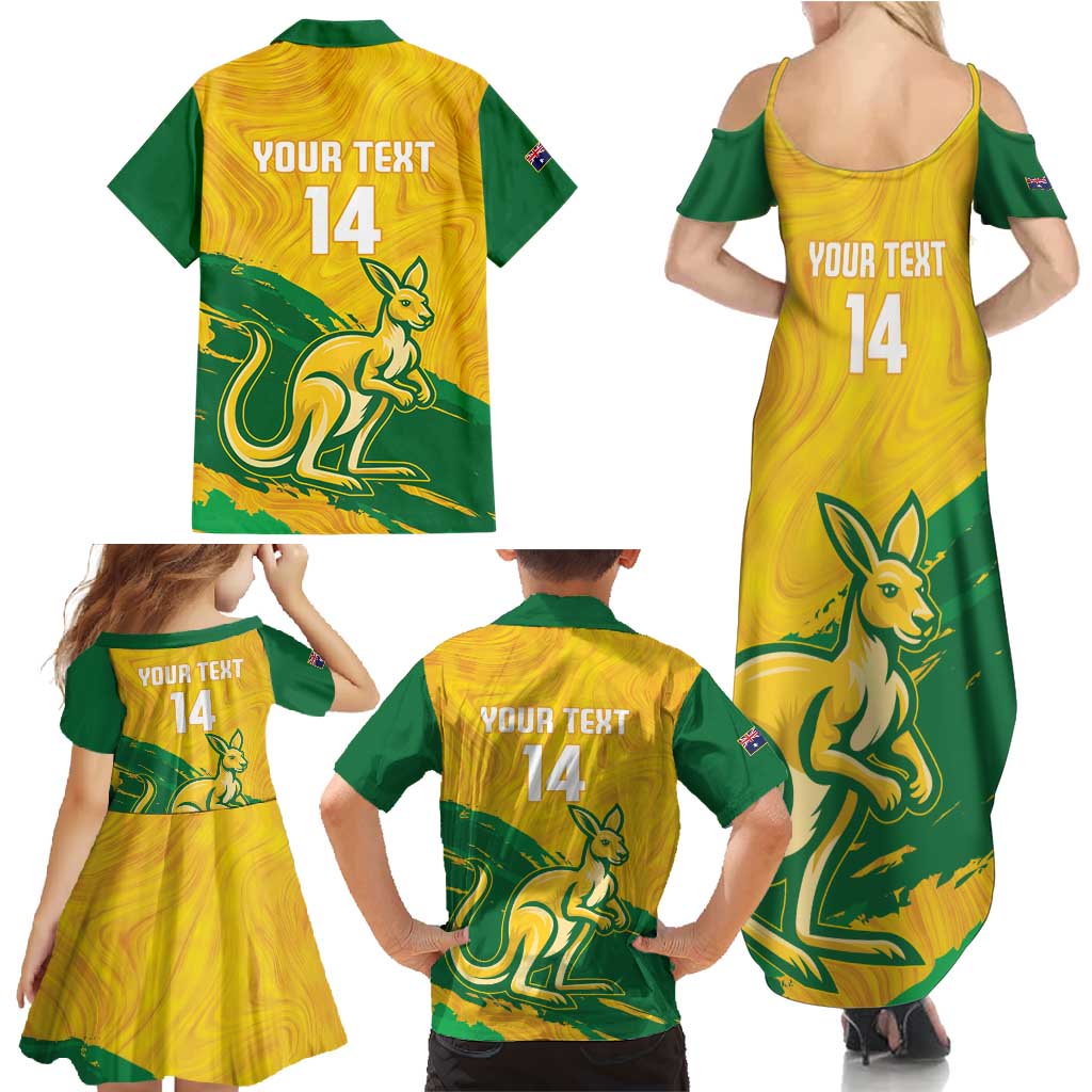 Custom Australia Soccer Family Matching Summer Maxi Dress and Hawaiian Shirt 2025 Go Matildas Marble Grunge Style