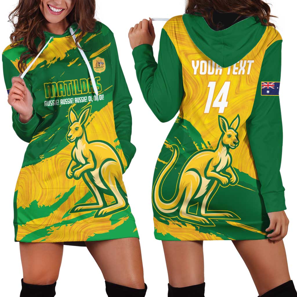 Custom Australia Soccer Hoodie Dress 2025 Go Matildas Marble Grunge Style