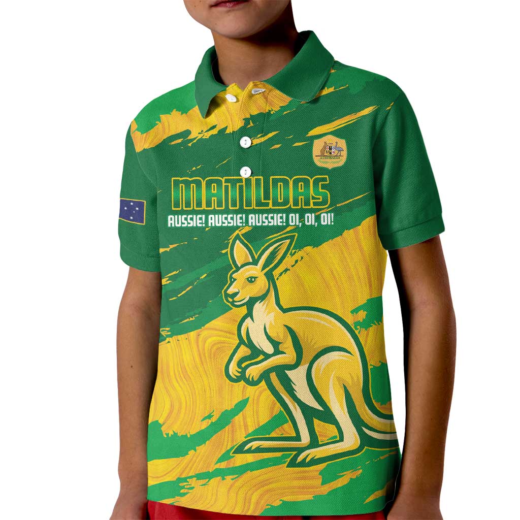 Custom Australia Soccer Kid Polo Shirt 2025 Go Matildas Marble Grunge Style