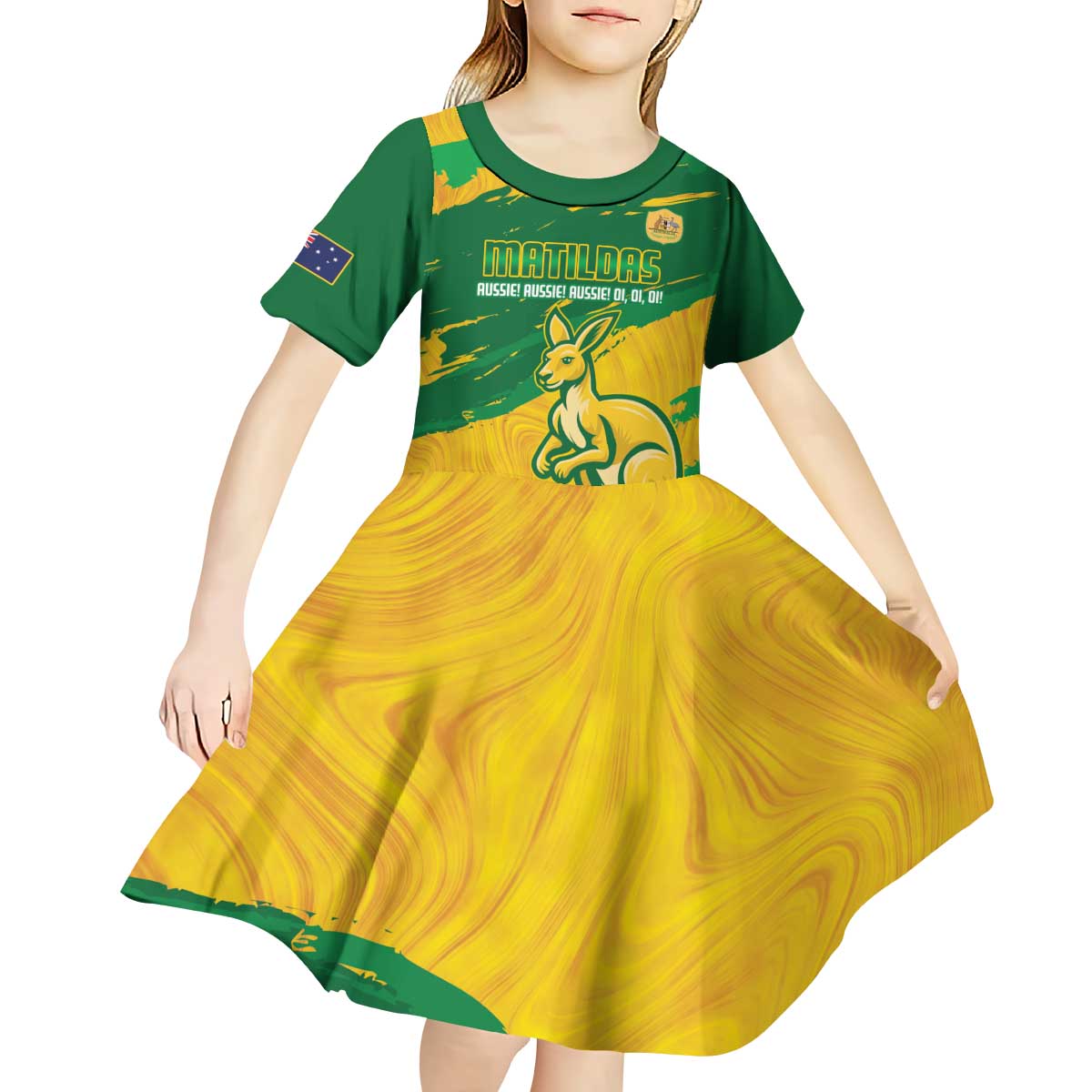 Custom Australia Soccer Kid Short Sleeve Dress 2025 Go Matildas Marble Grunge Style