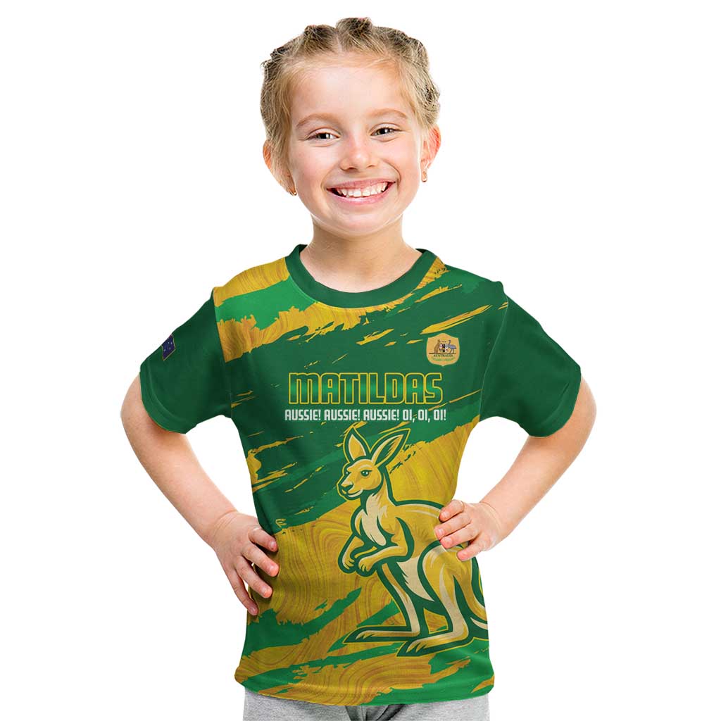 Custom Australia Soccer Kid T Shirt 2025 Go Matildas Marble Grunge Style