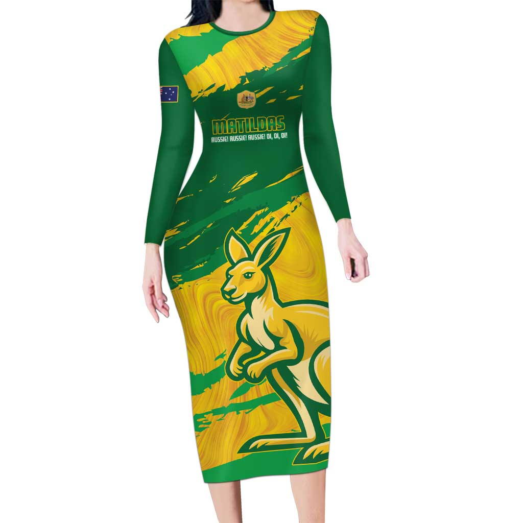 Custom Australia Soccer Long Sleeve Bodycon Dress 2025 Go Matildas Marble Grunge Style