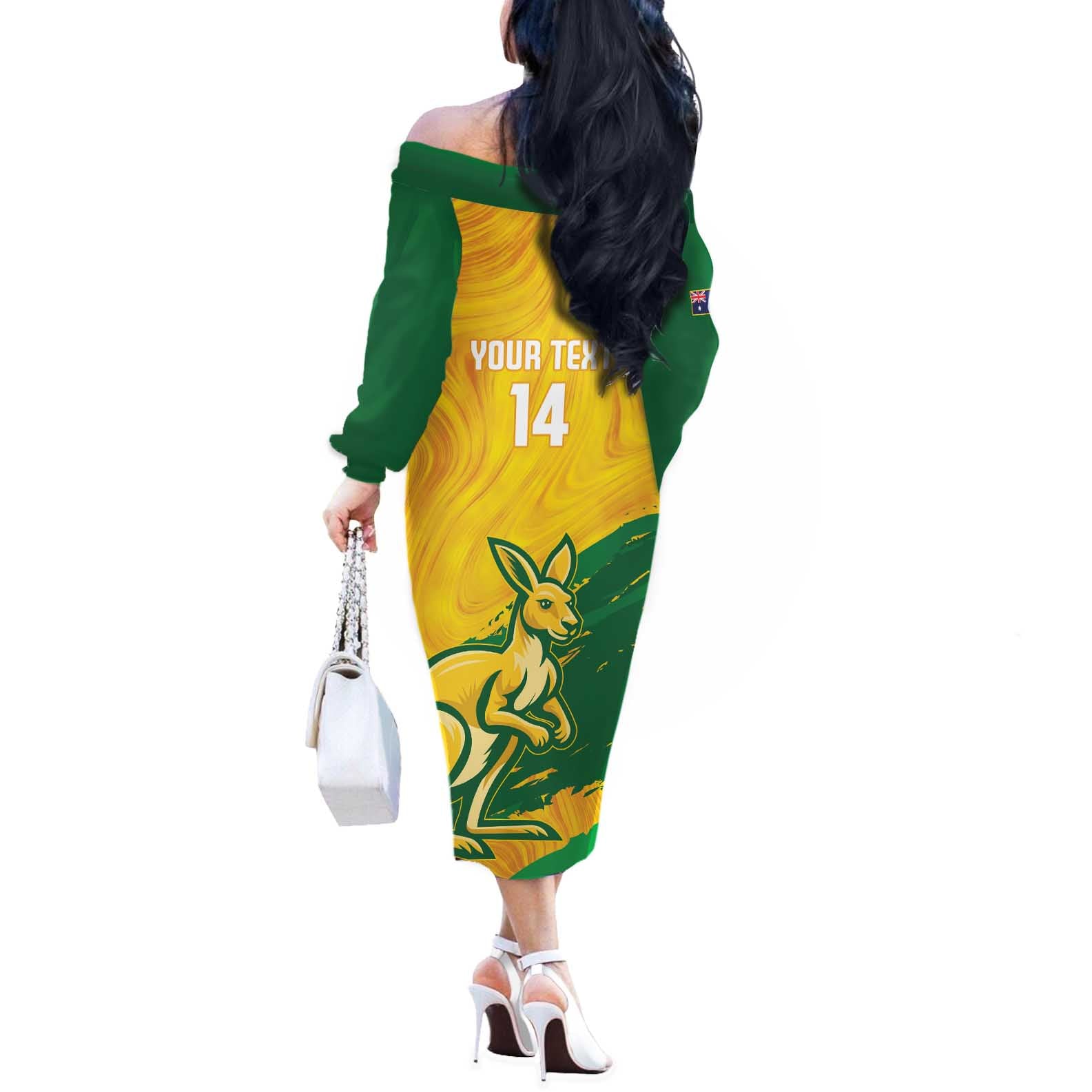 Custom Australia Soccer Off The Shoulder Long Sleeve Dress 2025 Go Matildas Marble Grunge Style