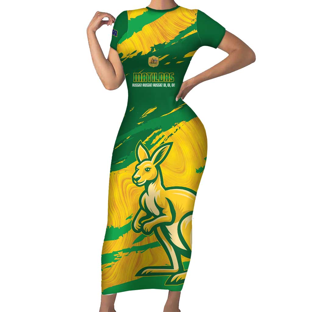 Custom Australia Soccer Short Sleeve Bodycon Dress 2025 Go Matildas Marble Grunge Style