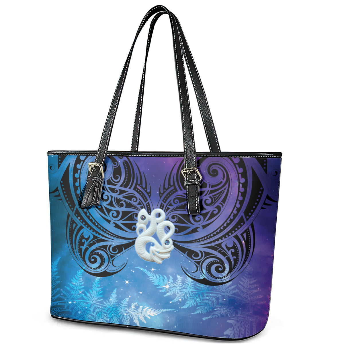 New Zealand Matariki Leather Tote Bag Aotearoa Maori New Year Manaia Galaxy Vibes