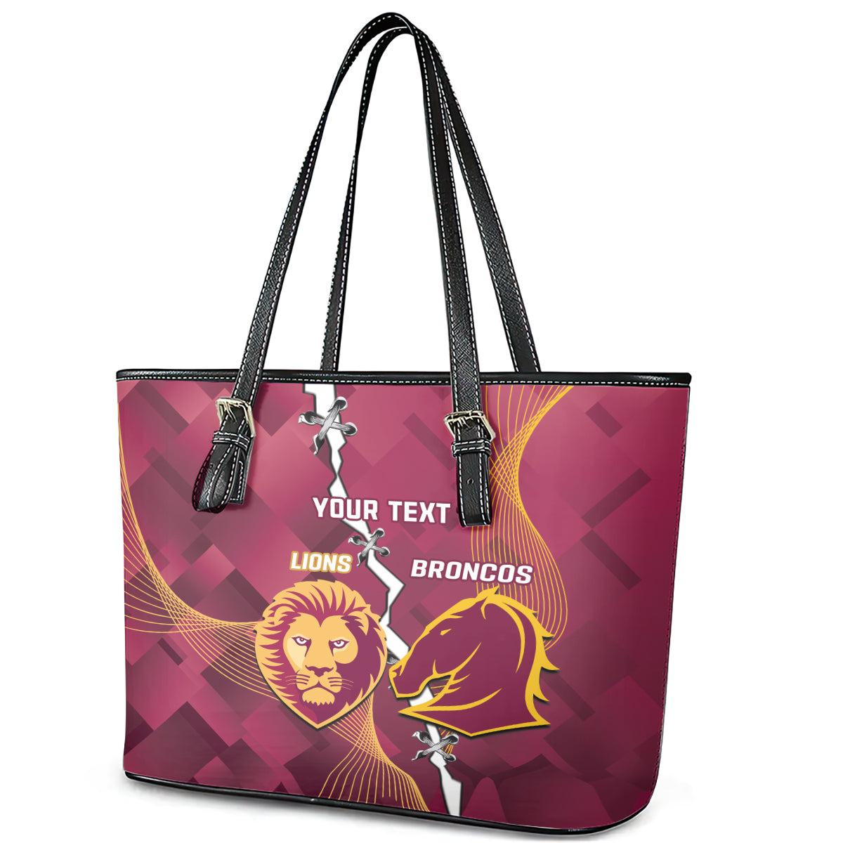 Personalised Lions Football And Broncos Rugby Leather Tote Bag Sporty Version