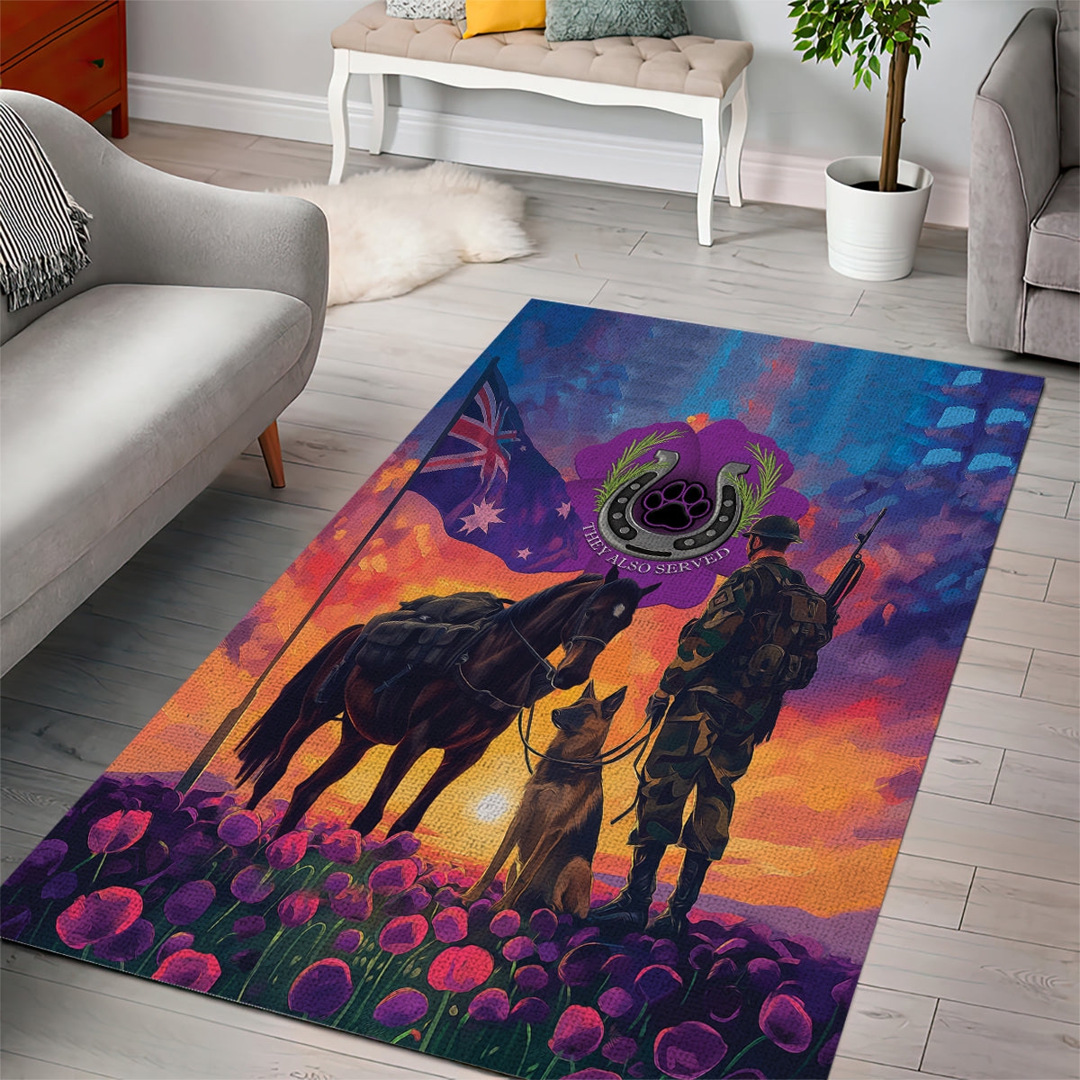 Australia Animals ANZAC Area Rug Dog And Horse Heroes Also Served