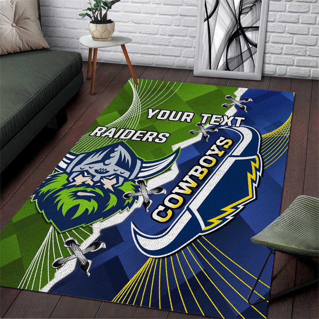 Personalised Cowboys And Raiders Rugby Area Rug Sporty Version