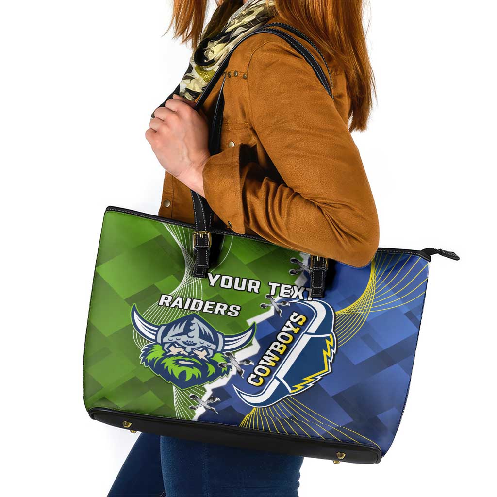 Personalised Cowboys And Raiders Rugby Leather Tote Bag Sporty Version