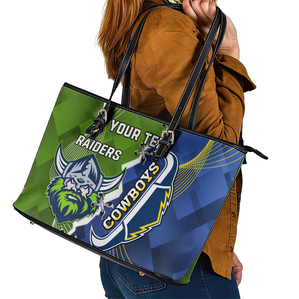 Personalised Cowboys And Raiders Rugby Leather Tote Bag Sporty Version