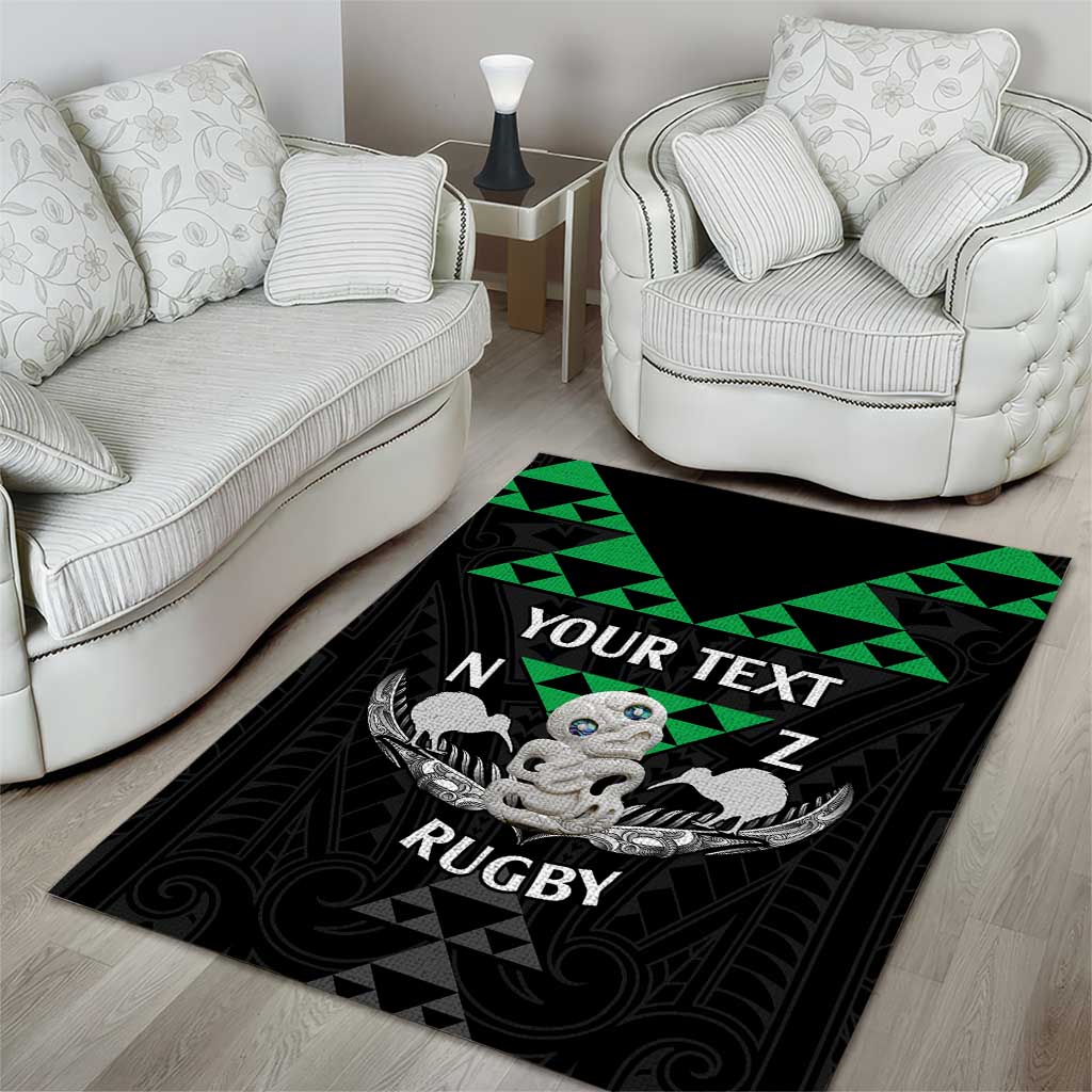 Personalised Aotearoa Rugby Area Rug New Zealand Maori Kete Matauranga Pattern