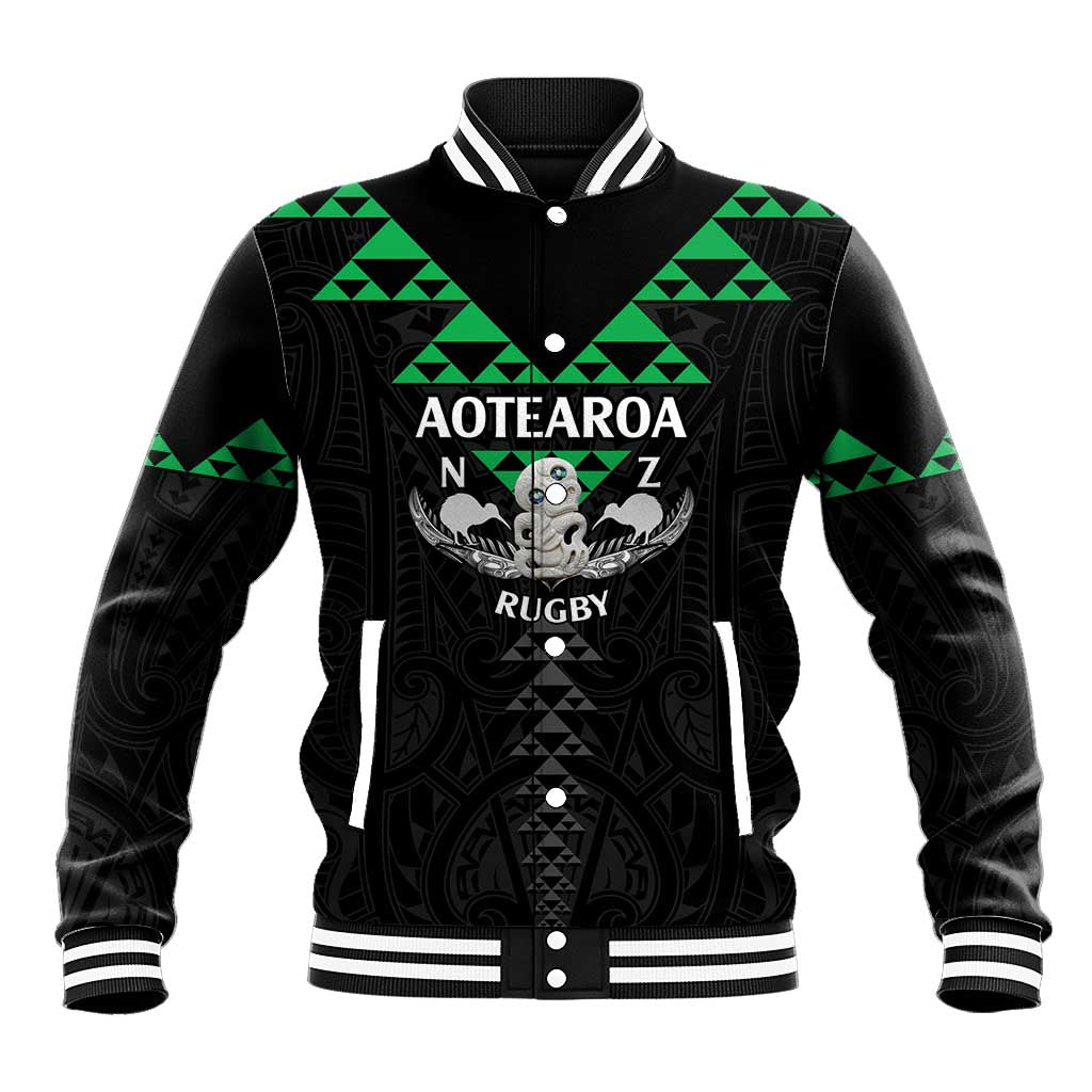 Personalised Aotearoa Rugby Baseball Jacket New Zealand Maori Kete Matauranga Pattern