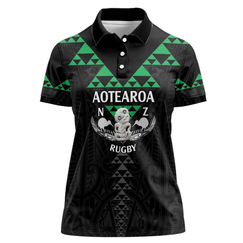 Personalised Aotearoa Rugby Women Polo Shirt New Zealand Maori Kete Matauranga Pattern