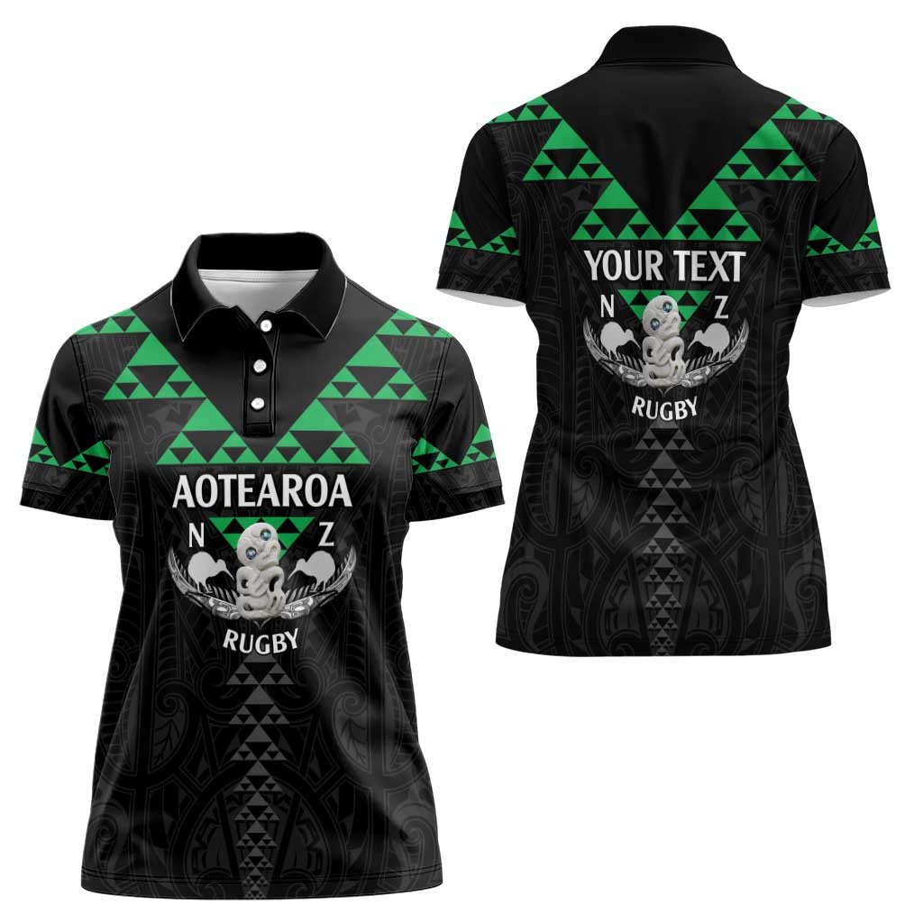 Personalised Aotearoa Rugby Women Polo Shirt New Zealand Maori Kete Matauranga Pattern