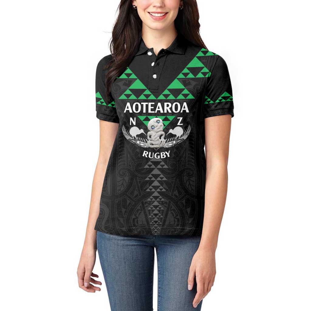 Personalised Aotearoa Rugby Women Polo Shirt New Zealand Maori Kete Matauranga Pattern